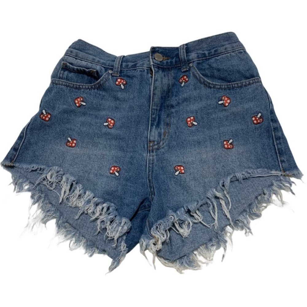 Simple Society Mushroom Denim Frayed Shorts - Size 5/27